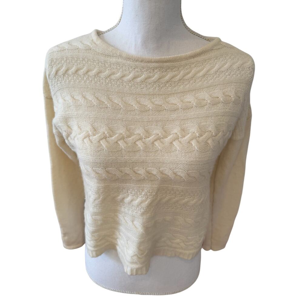 Boutique Claudia Nichole Cable Knit Cropped Cashmere Sweater Off White XS